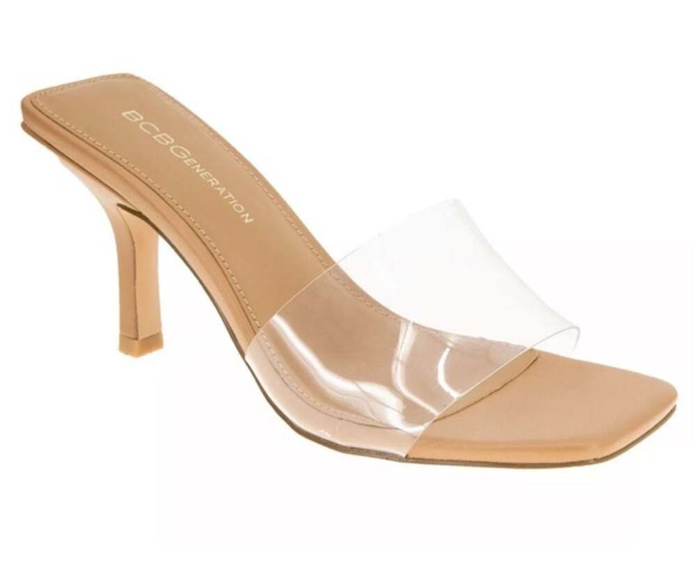 BCBGeneration Routa Sandal Clear Strap Mule Heel Size 8.5
